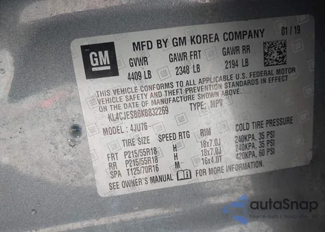 2019 Buick Encore Awd Preferred z USA, uszkodzony, nr VIN KL4CJESB6KB832269